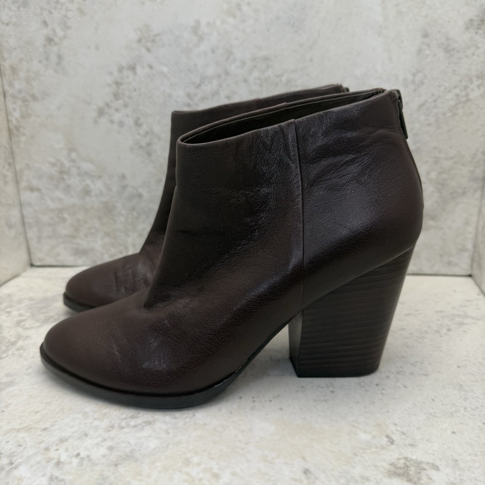 Cole Haan Women's Size 7.5 B Leather Ankle Booties Brown Side Zip Block Heel